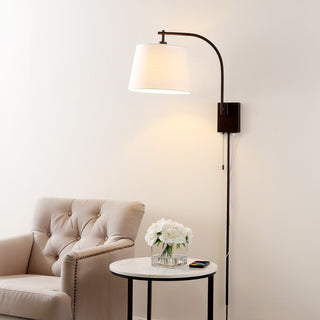 Gosling 22.5" Mid-Century Modern Plug-In or Hardwired Iron LED Gooseneck Swing Arm Wall Sconce with Pull-Chain and USB Charging Port - JONATHAN Y