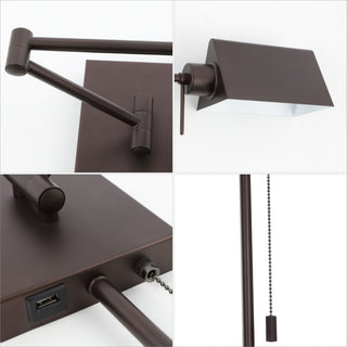 Arlo Farmhouse Industrial Single Swing Arm Plug-In or Hardwired Iron LED Wall Sconce with Pull-Chain - JONATHAN Y