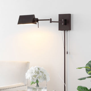Arlo Farmhouse Industrial Single Swing Arm Plug-In or Hardwired Iron LED Wall Sconce with Pull-Chain - JONATHAN Y