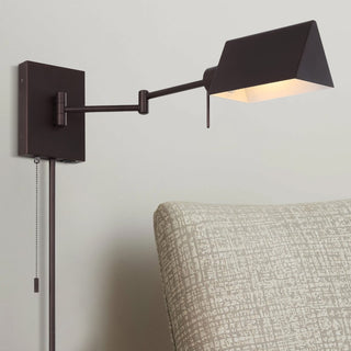 Arlo Farmhouse Industrial Single Swing Arm Plug-In or Hardwired Iron LED Wall Sconce with Pull-Chain - JONATHAN Y