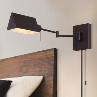 Arlo Farmhouse Industrial Single Swing Arm Plug-In or Hardwired Iron LED Wall Sconce with Pull-Chain - JONATHAN Y