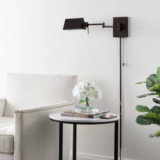 Arlo Farmhouse Industrial Single Swing Arm Plug-In or Hardwired Iron LED Wall Sconce with Pull-Chain - JONATHAN Y