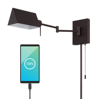 Arlo Farmhouse Industrial Single Swing Arm Plug-In or Hardwired Iron LED Wall Sconce with Pull-Chain - JONATHAN Y