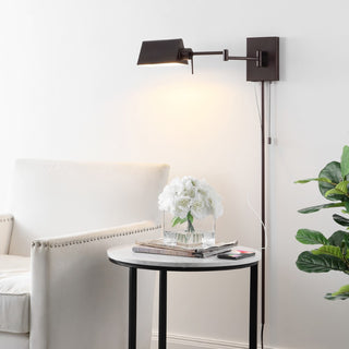 Arlo Farmhouse Industrial Single Swing Arm Plug-In or Hardwired Iron LED Wall Sconce with Pull-Chain - JONATHAN Y