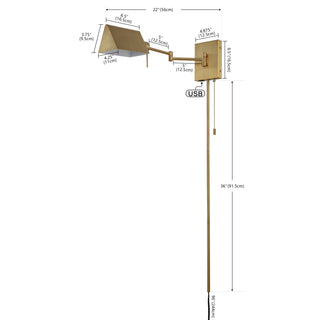 Arlo Farmhouse Industrial Single Swing Arm Plug-In or Hardwired Iron LED Wall Sconce with Pull-Chain - JONATHAN Y
