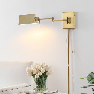 Arlo Farmhouse Industrial Single Swing Arm Plug-In or Hardwired Iron LED Wall Sconce with Pull-Chain - JONATHAN Y