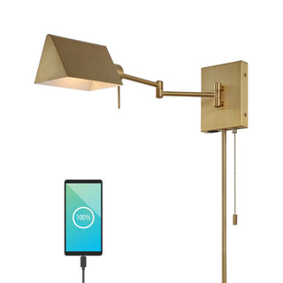 Arlo Farmhouse Industrial Single Swing Arm Plug-In or Hardwired Iron LED Wall Sconce with Pull-Chain - JONATHAN Y