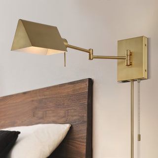 Arlo Farmhouse Industrial Single Swing Arm Plug-In or Hardwired Iron LED Wall Sconce with Pull-Chain - JONATHAN Y