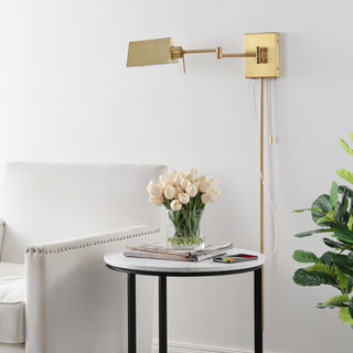 Arlo Farmhouse Industrial Single Swing Arm Plug-In or Hardwired Iron LED Wall Sconce with Pull-Chain - JONATHAN Y