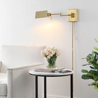 Arlo Farmhouse Industrial Single Swing Arm Plug-In or Hardwired Iron LED Wall Sconce with Pull-Chain - JONATHAN Y