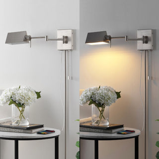 Arlo Farmhouse Industrial Single Swing Arm Plug-In or Hardwired Iron LED Wall Sconce with Pull-Chain
