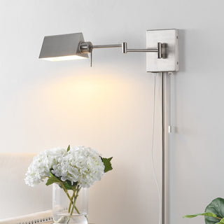 Arlo Farmhouse Industrial Single Swing Arm Plug-In or Hardwired Iron LED Wall Sconce with Pull-Chain - JONATHAN Y