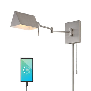 Arlo Farmhouse Industrial Single Swing Arm Plug-In or Hardwired Iron LED Wall Sconce with Pull-Chain