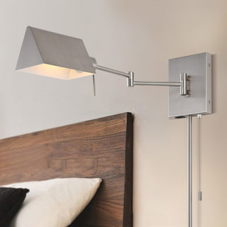 Arlo Farmhouse Industrial Single Swing Arm Plug-In or Hardwired Iron LED Wall Sconce with Pull-Chain