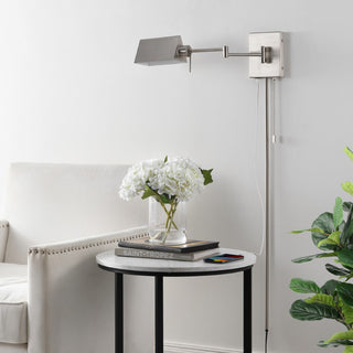 Arlo Farmhouse Industrial Single Swing Arm Plug-In or Hardwired Iron LED Wall Sconce with Pull-Chain - JONATHAN Y
