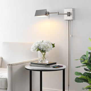 Arlo Farmhouse Industrial Single Swing Arm Plug-In or Hardwired Iron LED Wall Sconce with Pull-Chain - JONATHAN Y