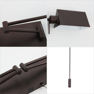 Arlo Farmhouse Industrial Single Swing Arm Plug-In or Hardwired Iron LED Wall Sconce with Pull-Chain
