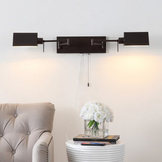 Arlo Farmhouse Industrial Single Swing Arm Plug-In or Hardwired Iron LED Wall Sconce with Pull-Chain