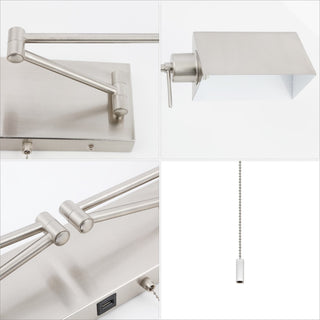 Arlo Farmhouse Industrial Single Swing Arm Plug-In or Hardwired Iron LED Wall Sconce with Pull-Chain