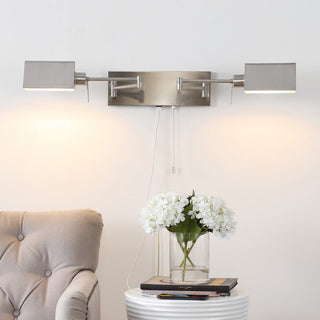 Arlo Farmhouse Industrial Single Swing Arm Plug-In or Hardwired Iron LED Wall Sconce with Pull-Chain