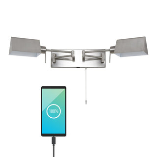 Arlo Farmhouse Industrial Single Swing Arm Plug-In or Hardwired Iron LED Wall Sconce with Pull-Chain