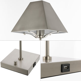 Ruthen 25" Industrial Style Iron Pyramid Bedside LED Table Lamp with USB Charging Port - JONATHAN Y