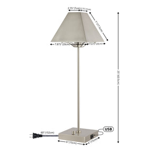 Ruthen 25" Industrial Style Iron Pyramid Bedside LED Table Lamp with USB Charging Port - JONATHAN Y
