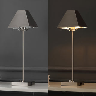 Ruthen 25" Industrial Style Iron Pyramid Bedside LED Table Lamp with USB Charging Port - JONATHAN Y