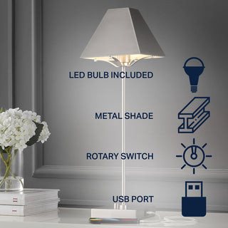 Ruthen 25" Industrial Style Iron Pyramid Bedside LED Table Lamp with USB Charging Port - JONATHAN Y