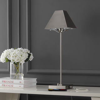 Ruthen 25" Industrial Style Iron Pyramid Bedside LED Table Lamp with USB Charging Port - JONATHAN Y