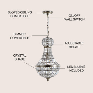 Regina Crystal/Metal Empire LED Pendant - JONATHAN Y