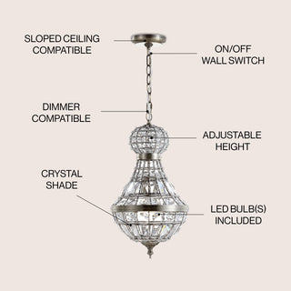 Regina Crystal/Metal Empire LED Pendant - JONATHAN Y
