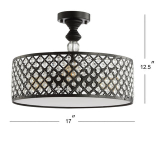 Elise 17" Crystal/Metal Drum Semi-Flush Mount - JONATHAN Y