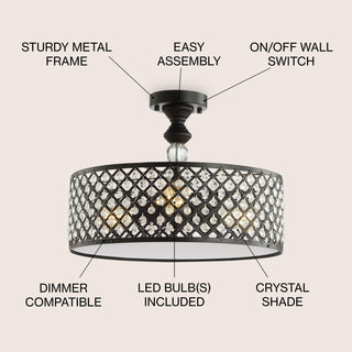 Elise 17" Crystal/Metal Drum Semi-Flush Mount - JONATHAN Y
