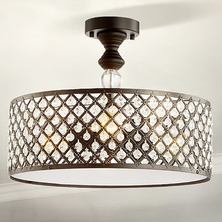 Elise 17" Crystal/Metal Drum Semi-Flush Mount - JONATHAN Y