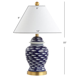 School of Fish 22" Ginger Jar Ceramic/Metal LED Table Lamp - JONATHAN Y