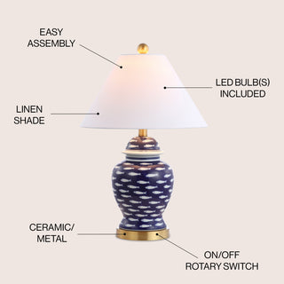 School of Fish 22" Ginger Jar Ceramic/Metal LED Table Lamp - JONATHAN Y