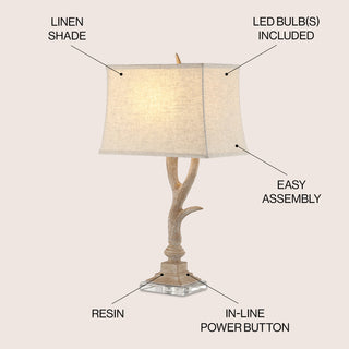Antler 29.5" Rustic Resin/Crystal LED Table Lamp - JONATHAN Y