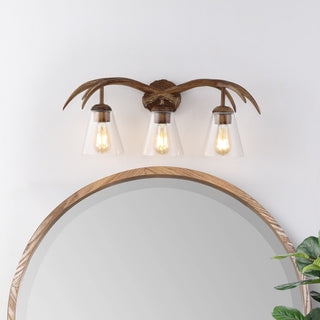 Wyatt 25.5" 3-Light Southwestern Bohemian Resin/Seeded Glass Faux Antler LED Vanity Light - JONATHAN Y