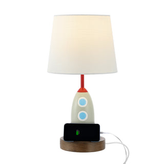 Houston 17.5" Coastal Style Iron/Resin Rocket LED Kids' Table Lamp with Phone Stand and USB Charging Port - JONATHAN Y