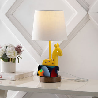 Sahara 17.5" Mid-Century Vintage Iron/Resin Giraffe LED Kids' Table Lamp with Phone Stand and USB Charging Port - JONATHAN Y