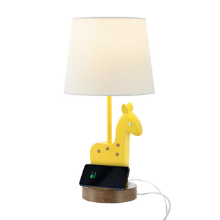 Sahara 17.5" Mid-Century Vintage Iron/Resin Giraffe LED Kids' Table Lamp with Phone Stand and USB Charging Port - JONATHAN Y