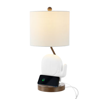 Ellie Bohemian Designer Iron/Resin Elephant LED Kids Table Lamp with Phone Stand and USB Charging Port - JONATHAN Y