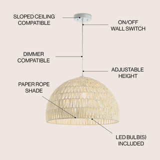 Campana 20" Bohemian Modern Woven Rattan/Iron LED Pendant