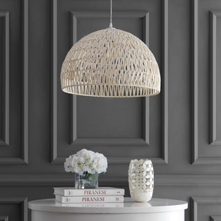Campana 20" Bohemian Modern Woven Rattan/Iron LED Pendant - JONATHAN Y