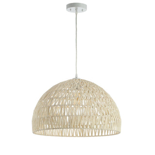 Campana 20" Bohemian Modern Woven Rattan/Iron LED Pendant - JONATHAN Y