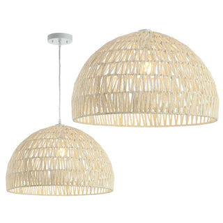 Campana 20" Bohemian Modern Woven Rattan/Iron LED Pendant - JONATHAN Y