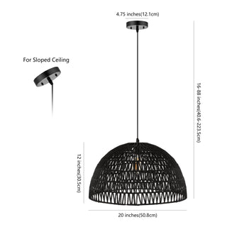 Campana 20" Bohemian Modern Woven Rattan/Iron LED Pendant - JONATHAN Y