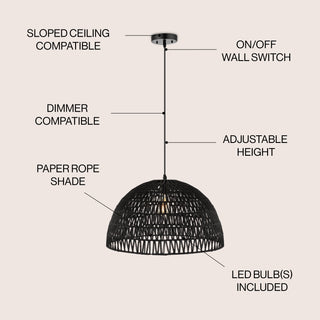 Campana 20" Bohemian Modern Woven Rattan/Iron LED Pendant