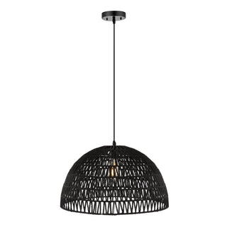 Campana 20" Bohemian Modern Woven Rattan/Iron LED Pendant - JONATHAN Y